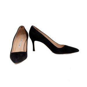 Manolo Blahnik BB Black Suede Pumps EU 38 US 7.5 Pointed Toe Heels